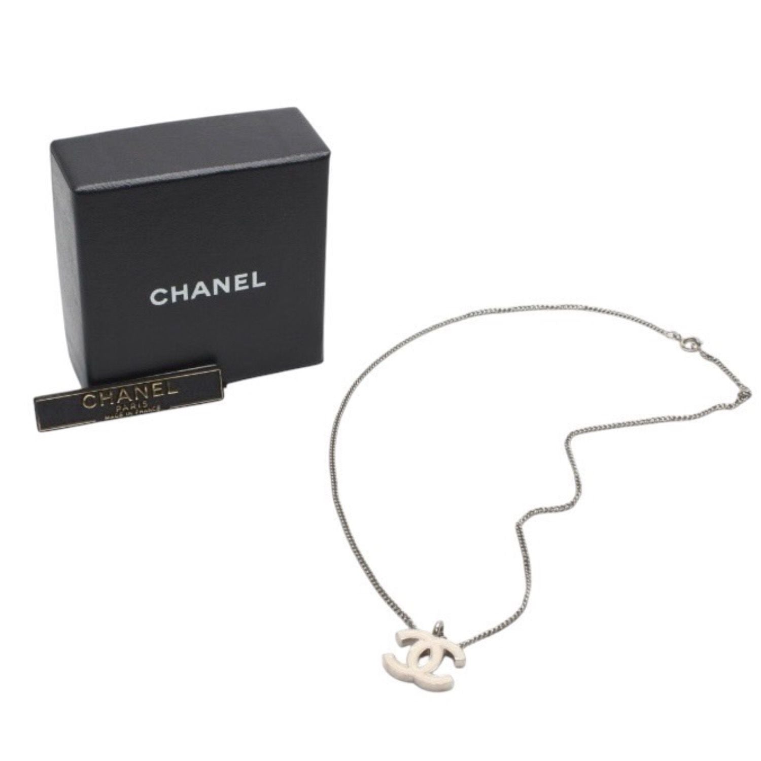 Chanel Necklace CC Logo Ivory 02c Silver
