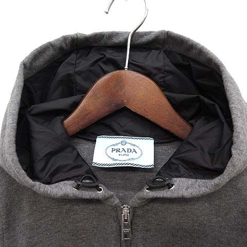 Prada Side Line Sweatshirt Stretch Zip Up Hoodie Rubber Logo Gray XS — view 3