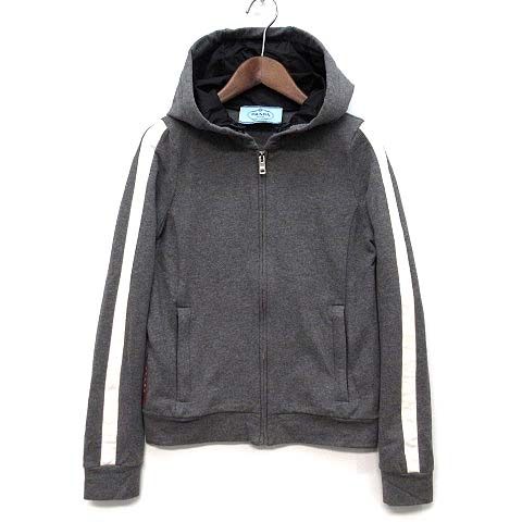 Prada Side Line Sweatshirt Stretch Zip Up Hoodie Rubber Logo Gray XS