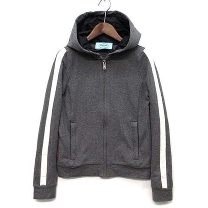Prada Side Line Sweatshirt Stretch Zip Up Hoodie Rubber Logo Gray XS