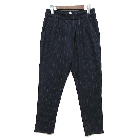 Brunello Cucinelli Wool Cotton Tuck Tapered Pants Striped Navy 40