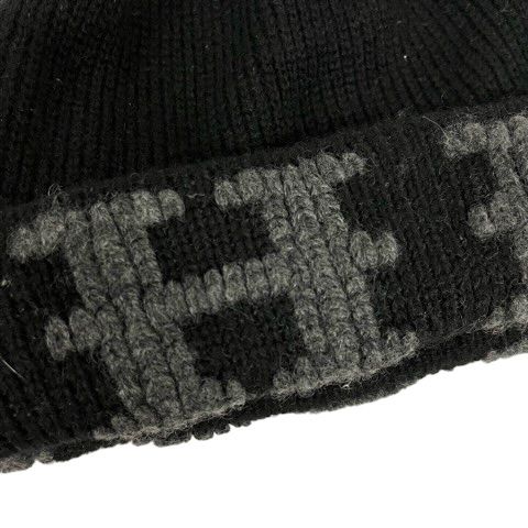 Hermes Knit Cap Cashmere Logo ME Black Gray Hat — view 6