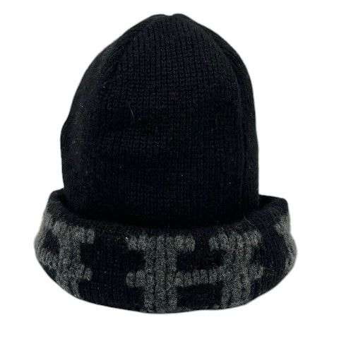 Hermes Knit Cap Cashmere Logo ME Black Gray Hat