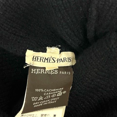 Hermes Knit Cap Cashmere Logo ME Black Gray Hat — view 3