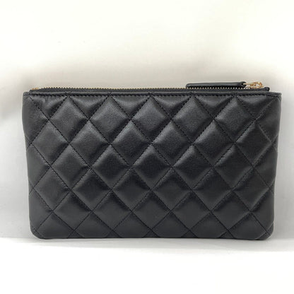 Chanel Quilted CC Logo Flat Pouch Lambskin Black — view 2