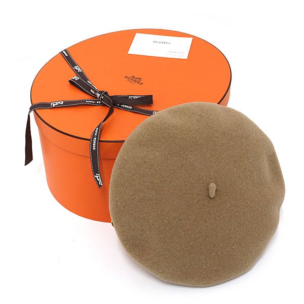 Hermes Beret Boni Merino Wool Felt Calf Beige Trench Hat — view 2