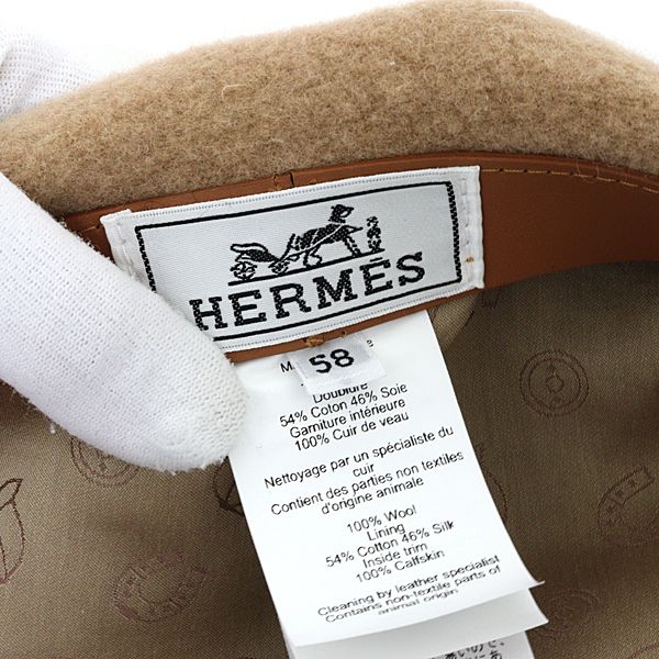 Hermes Beret Boni Merino Wool Felt Calf Beige Trench Hat — view 4
