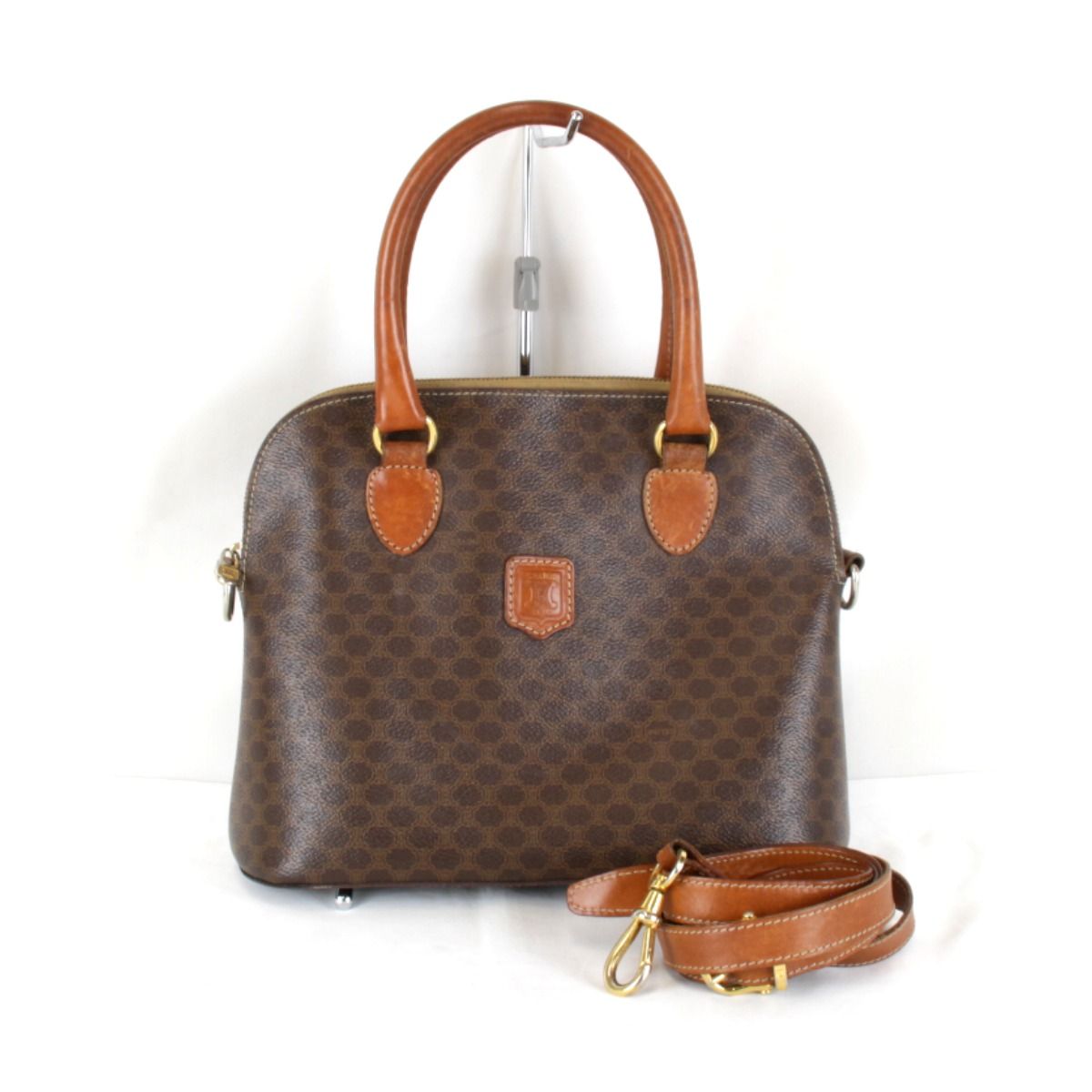 Celine Macadam Strap Handbag Leather Brown