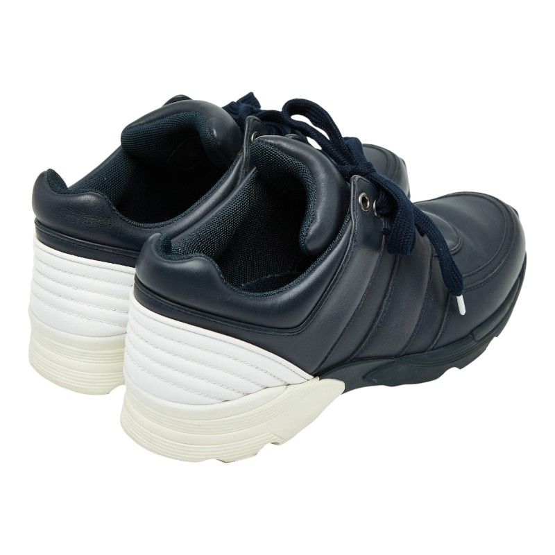 Chanel CC Logo Sneakers 37.5 Navy White Leather — view 2