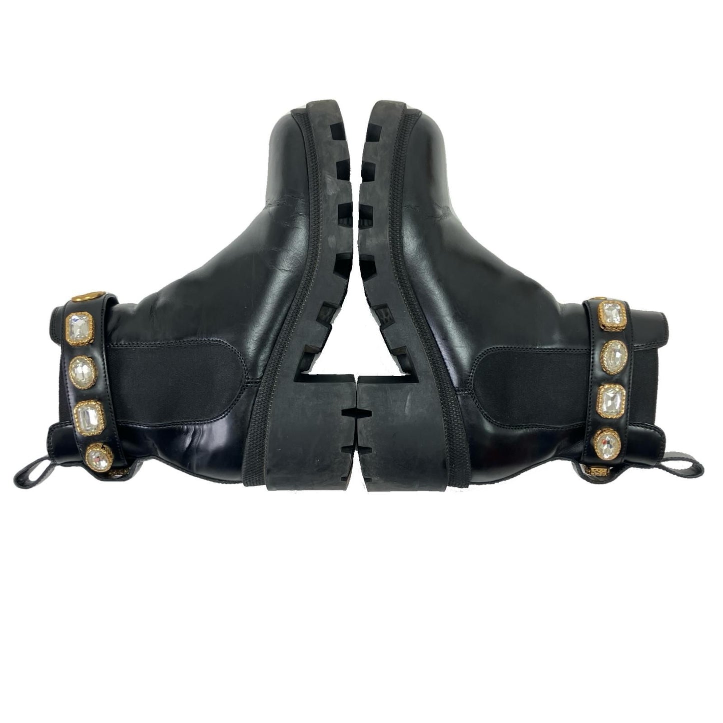 Gucci Side Gore Boots Leather with Crystal Belt 36 Black — view 8