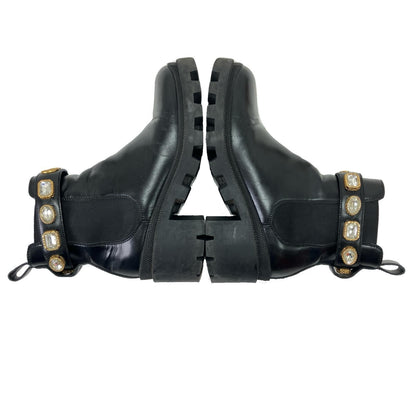 Gucci Side Gore Boots Leather with Crystal Belt 36 Black — view 8