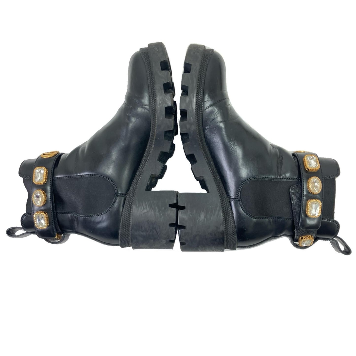 Gucci Side Gore Boots Leather with Crystal Belt 36 Black — view 7