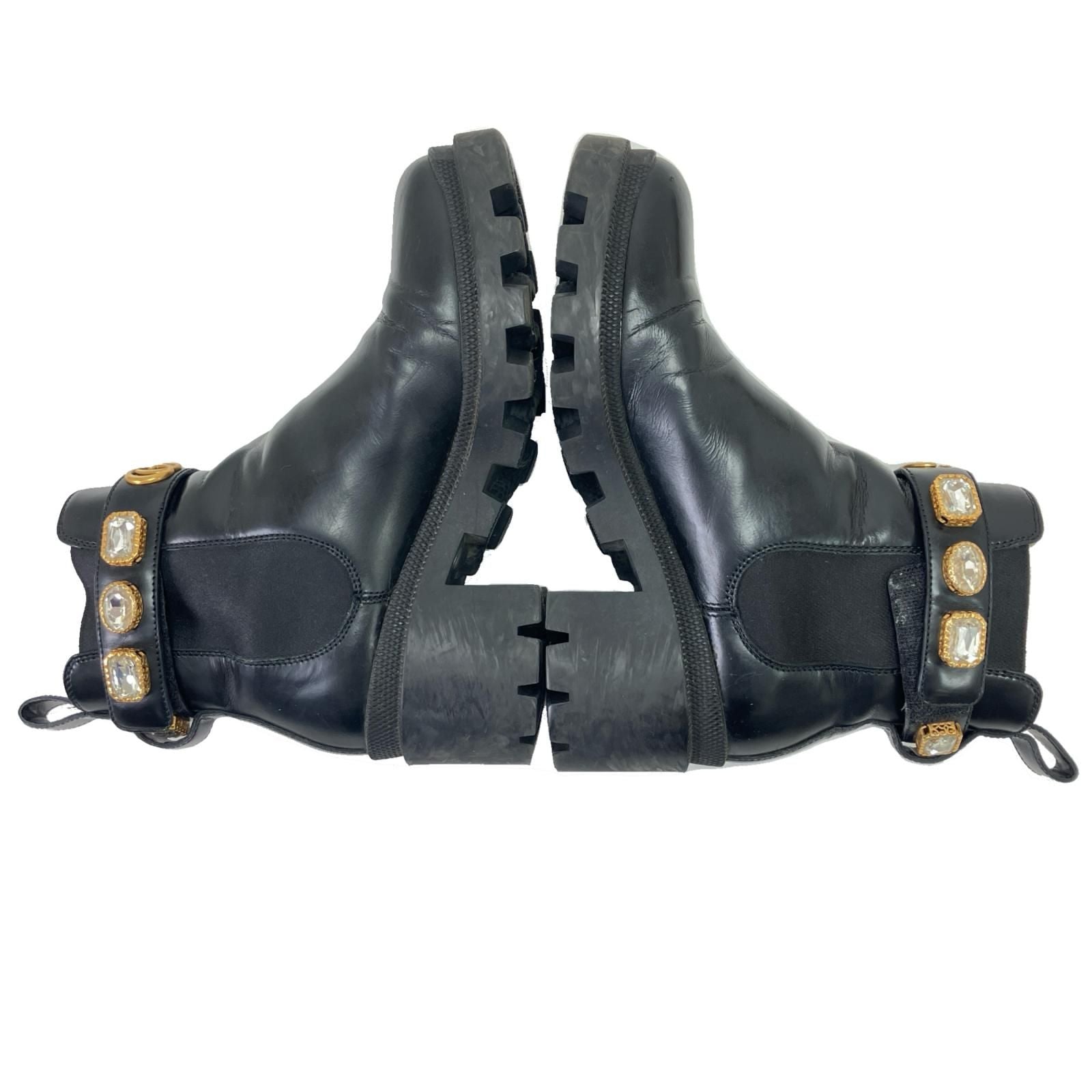 Gucci Side Gore Boots Leather with Crystal Belt 36 Black — view 7