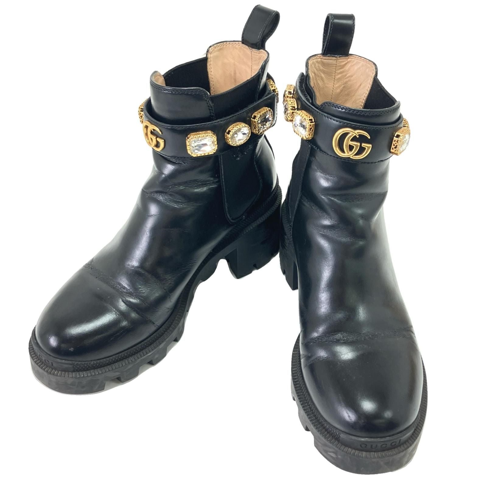 Gucci Side Gore Boots Leather with Crystal Belt 36 Black — view 3