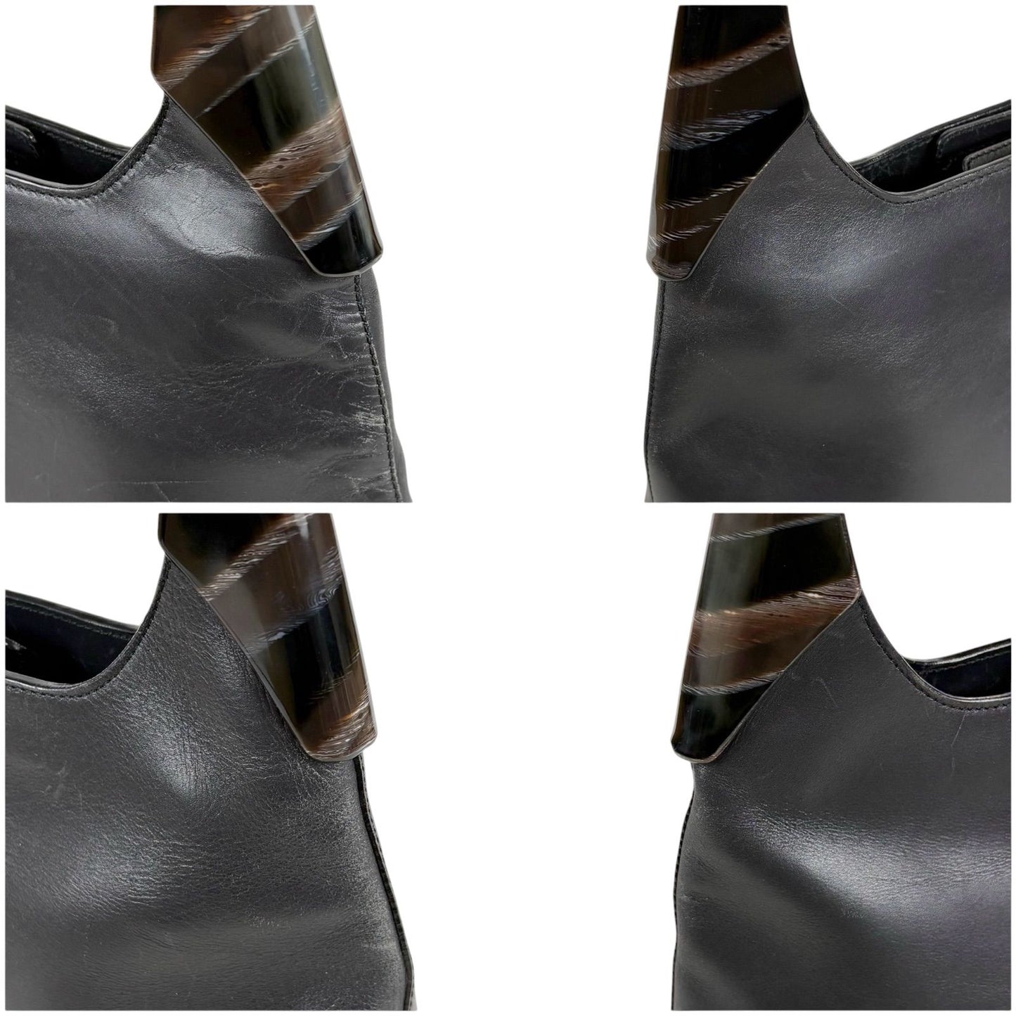 Prada Plastic Handle Shoulder Bag Hobo Tortoiseshell Black Leather — view 4