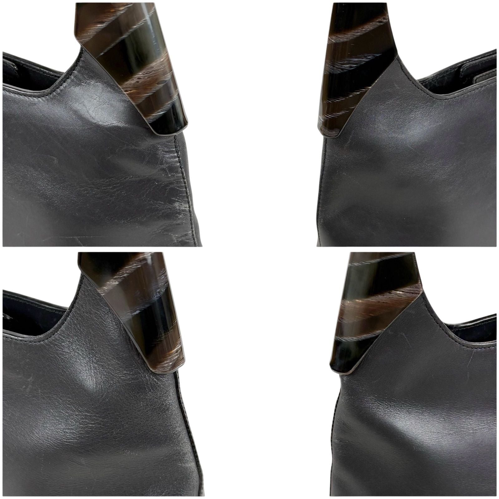 Prada Plastic Handle Shoulder Bag Hobo Tortoiseshell Black Leather — view 4