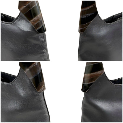 Prada Plastic Handle Shoulder Bag Hobo Tortoiseshell Black Leather — view 4