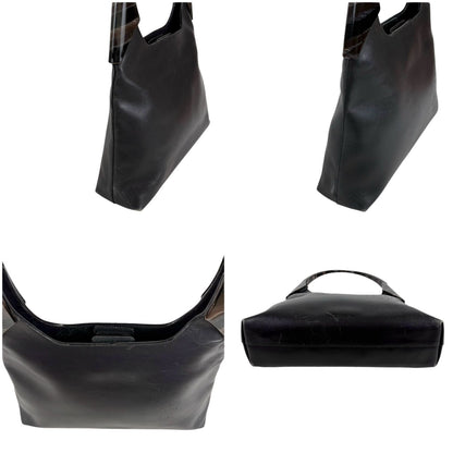 Prada Plastic Handle Shoulder Bag Hobo Tortoiseshell Black Leather — view 3