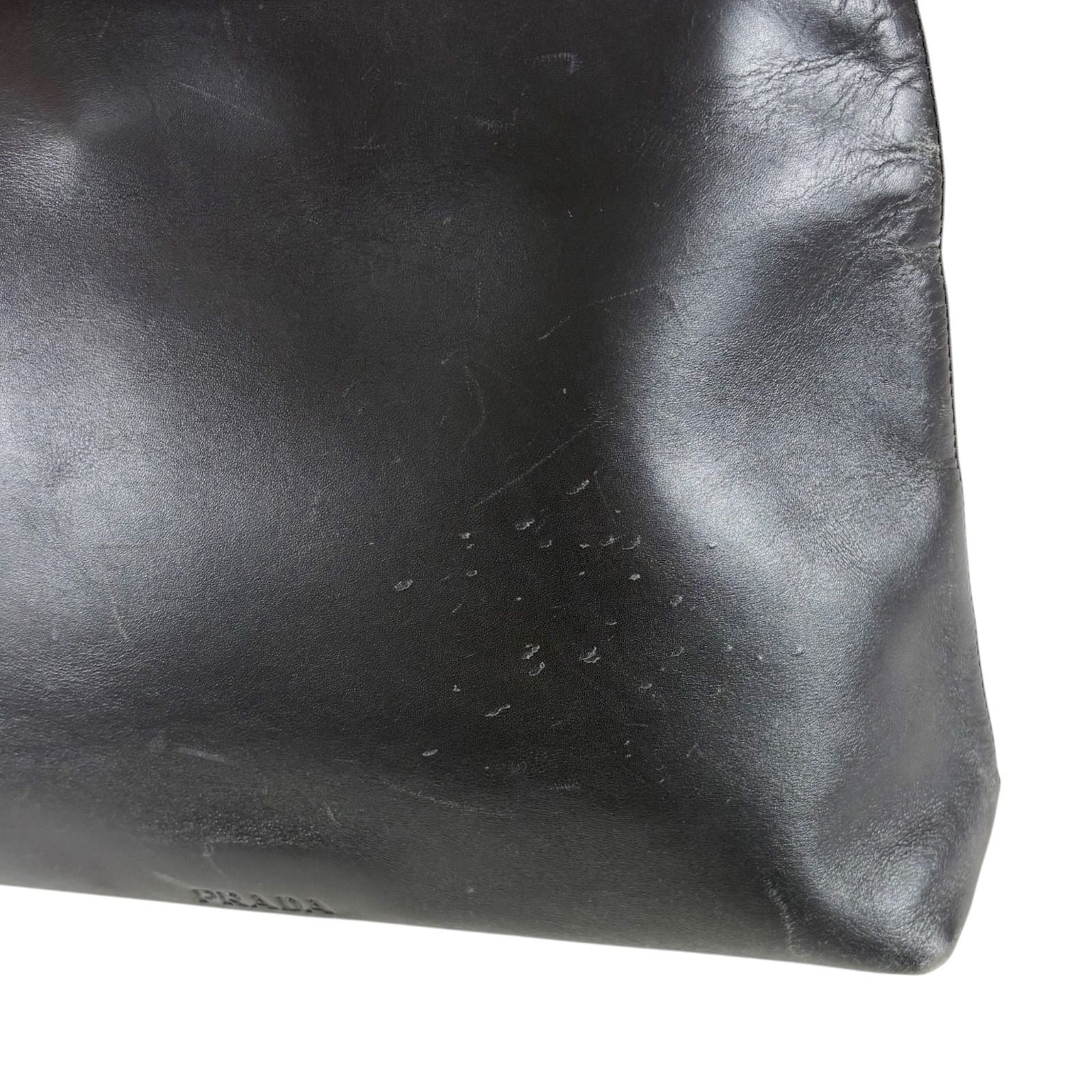 Prada Plastic Handle Shoulder Bag Hobo Tortoiseshell Black Leather — view 7