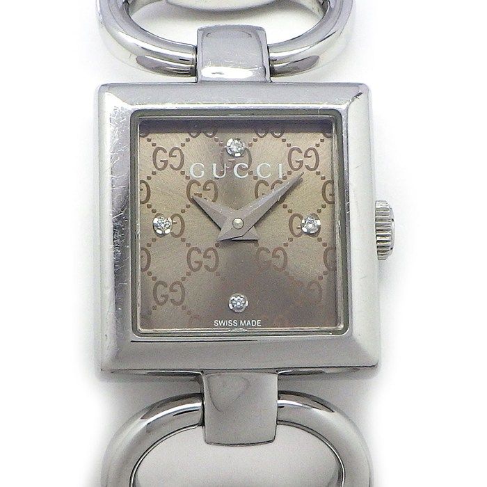 Gucci Watch Tornavoni 120 4 Point Diamond Index Square GG Logo Sunray Brown