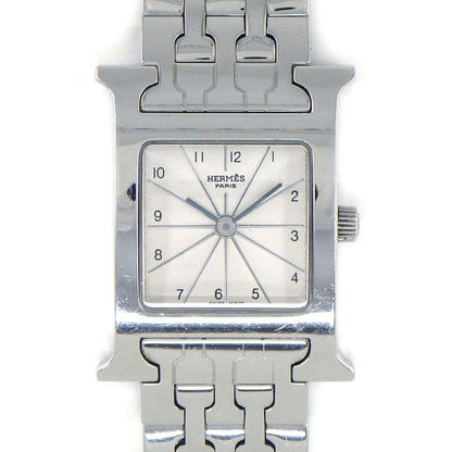 Hermes Watch Square White Guilloche Dial SS Quartz Analog Box and Paper