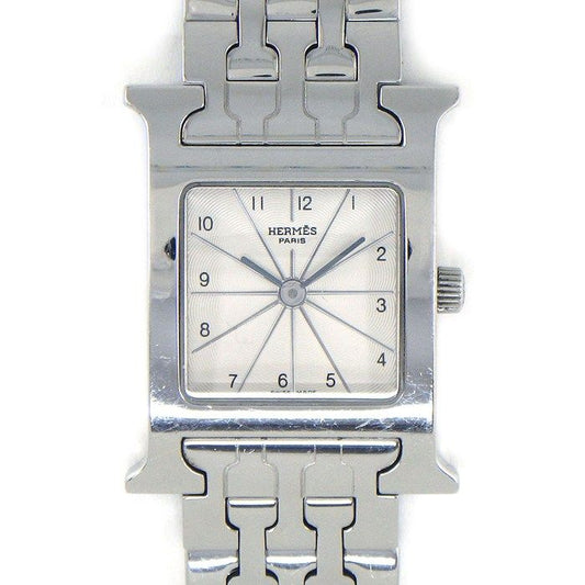 Hermes Watch Square White Guilloche Dial SS Quartz Analog Box and Paper