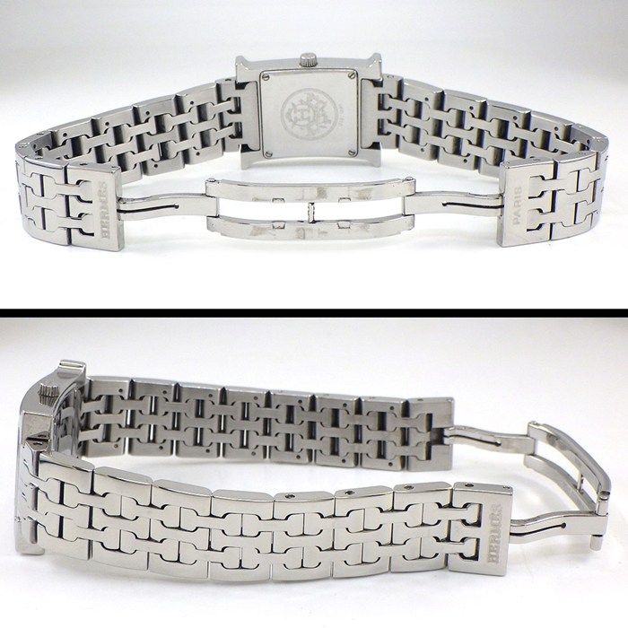 Hermes Watch Square White Guilloche Dial SS Quartz Analog Box and Paper — view 3