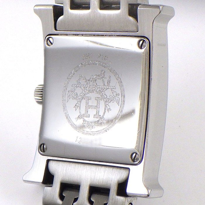 Hermes Watch Square White Guilloche Dial SS Quartz Analog Box and Paper — view 4