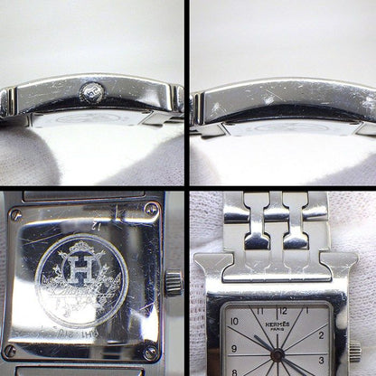 Hermes Watch Square White Guilloche Dial SS Quartz Analog Box and Paper — view 6