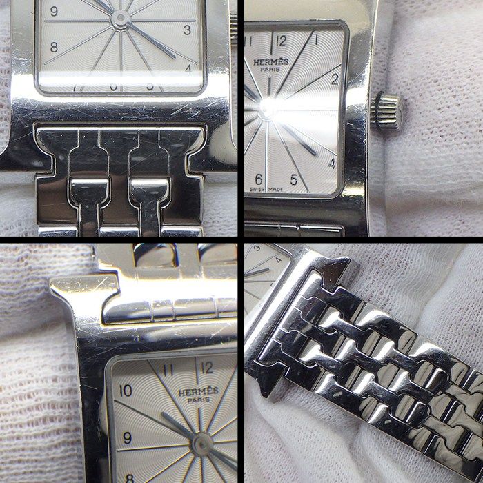 Hermes Watch Square White Guilloche Dial SS Quartz Analog Box and Paper — view 7