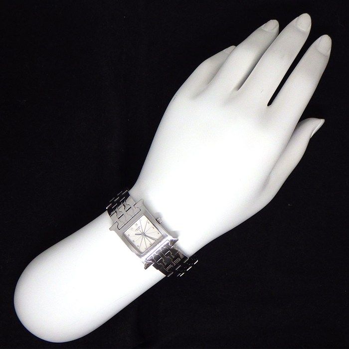 Hermes Watch Square White Guilloche Dial SS Quartz Analog Box and Paper — view 9
