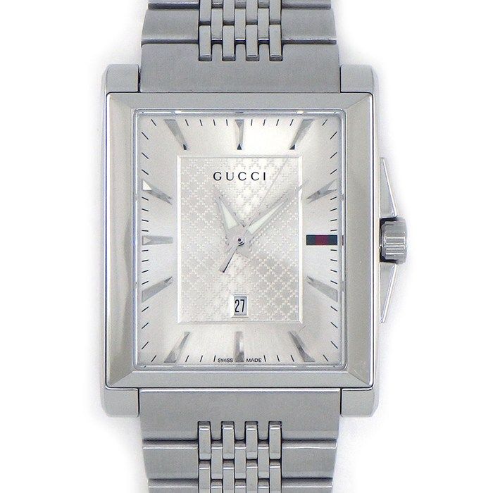 Gucci Watch Timeless Rectangle 138.4 Rectangular Sunray Silver Dial Date SS