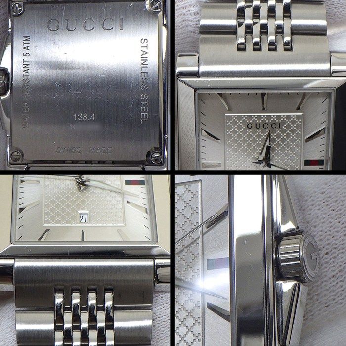 Gucci Watch Timeless Rectangle 138.4 Rectangular Sunray Silver Dial Date SS — view 7