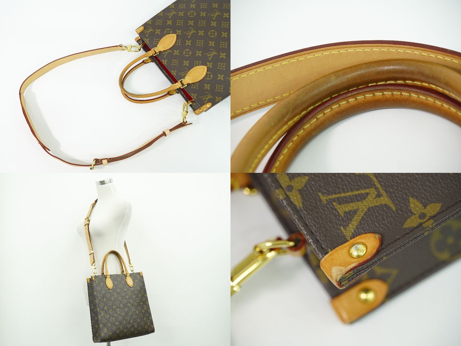 Louis Vuitton LV Sac Plat PM Monogram 2-Way Shoulder Bag Brown — view 6