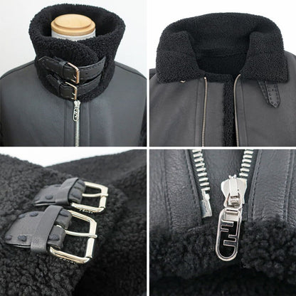 Fendi Ten Jacket 44 Black FF Zucca Ahbd Shearling Leather — view 8