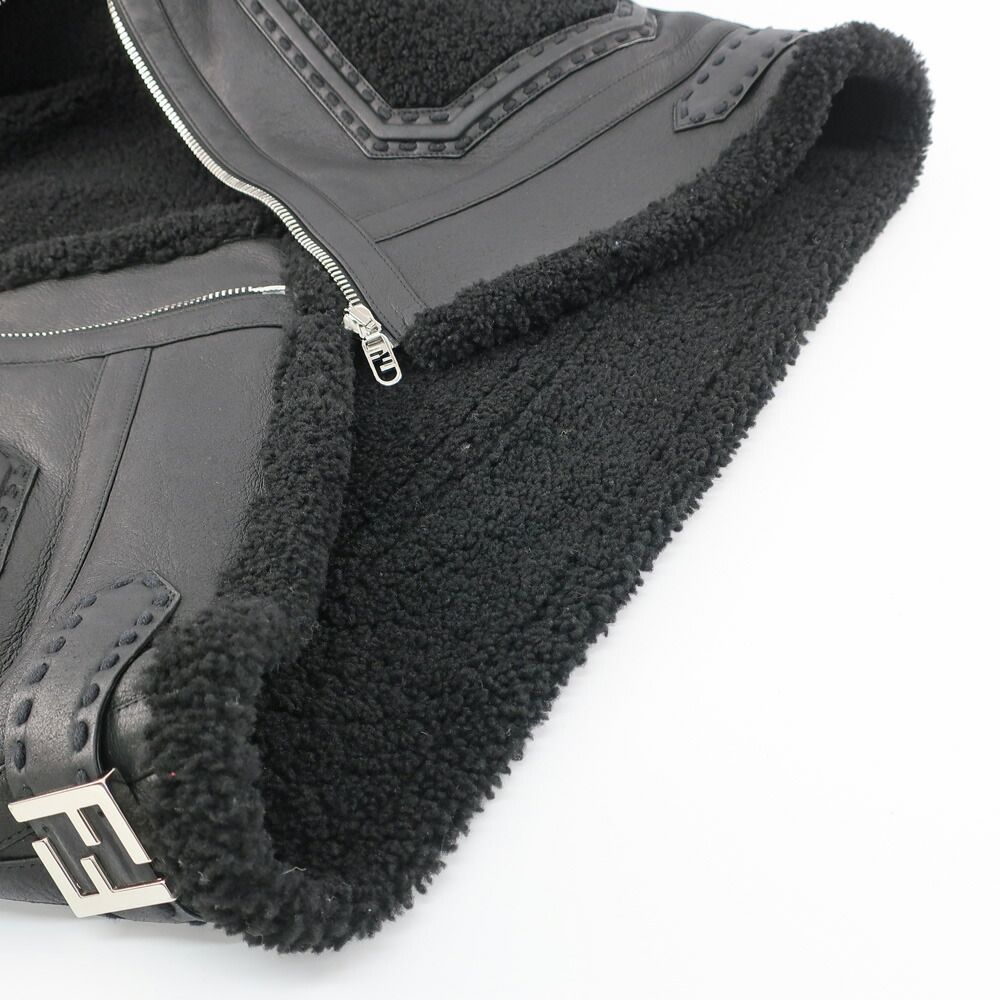 Fendi Ten Jacket 44 Black FF Zucca Ahbd Shearling Leather — view 6