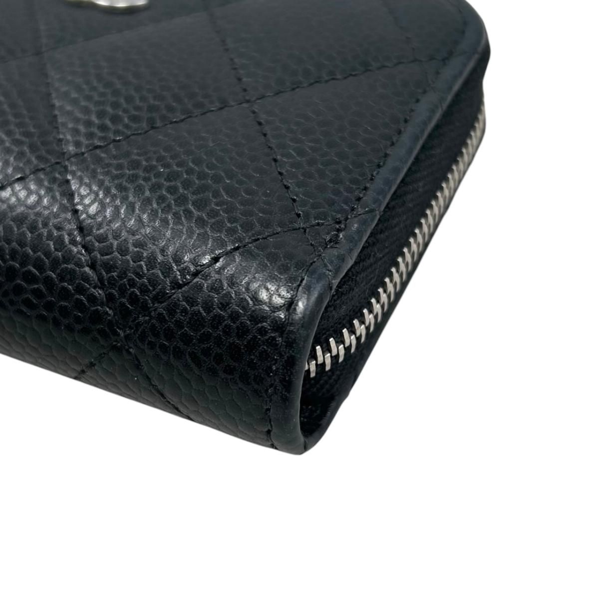 Chanel Card Case Coin Classic Zip Purse Quilted Caviar Leather CC Logo Black — view 4