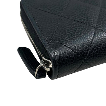 Chanel Card Case Coin Classic Zip Purse Quilted Caviar Leather CC Logo Black — view 3