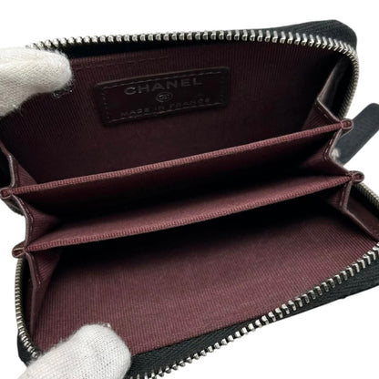 Chanel Card Case Coin Classic Zip Purse Quilted Caviar Leather CC Logo Black — view 7
