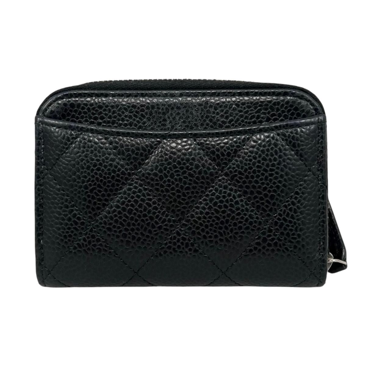 Chanel Card Case Coin Classic Zip Purse Quilted Caviar Leather CC Logo Black — view 2