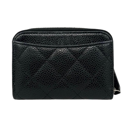 Chanel Card Case Coin Classic Zip Purse Quilted Caviar Leather CC Logo Black — view 2