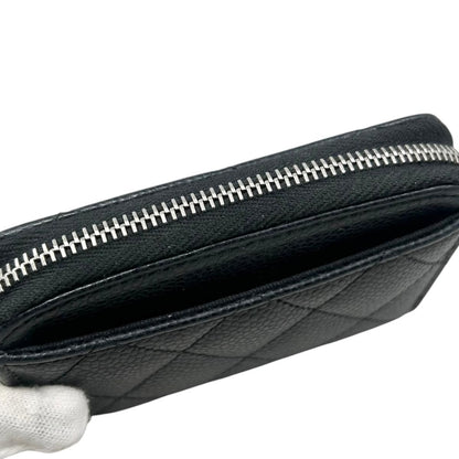 Chanel Card Case Coin Classic Zip Purse Quilted Caviar Leather CC Logo Black — view 6