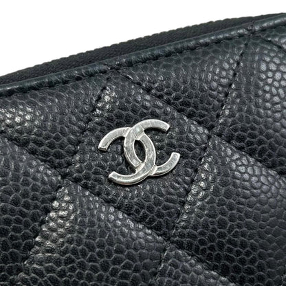 Chanel Card Case Coin Classic Zip Purse Quilted Caviar Leather CC Logo Black — view 5