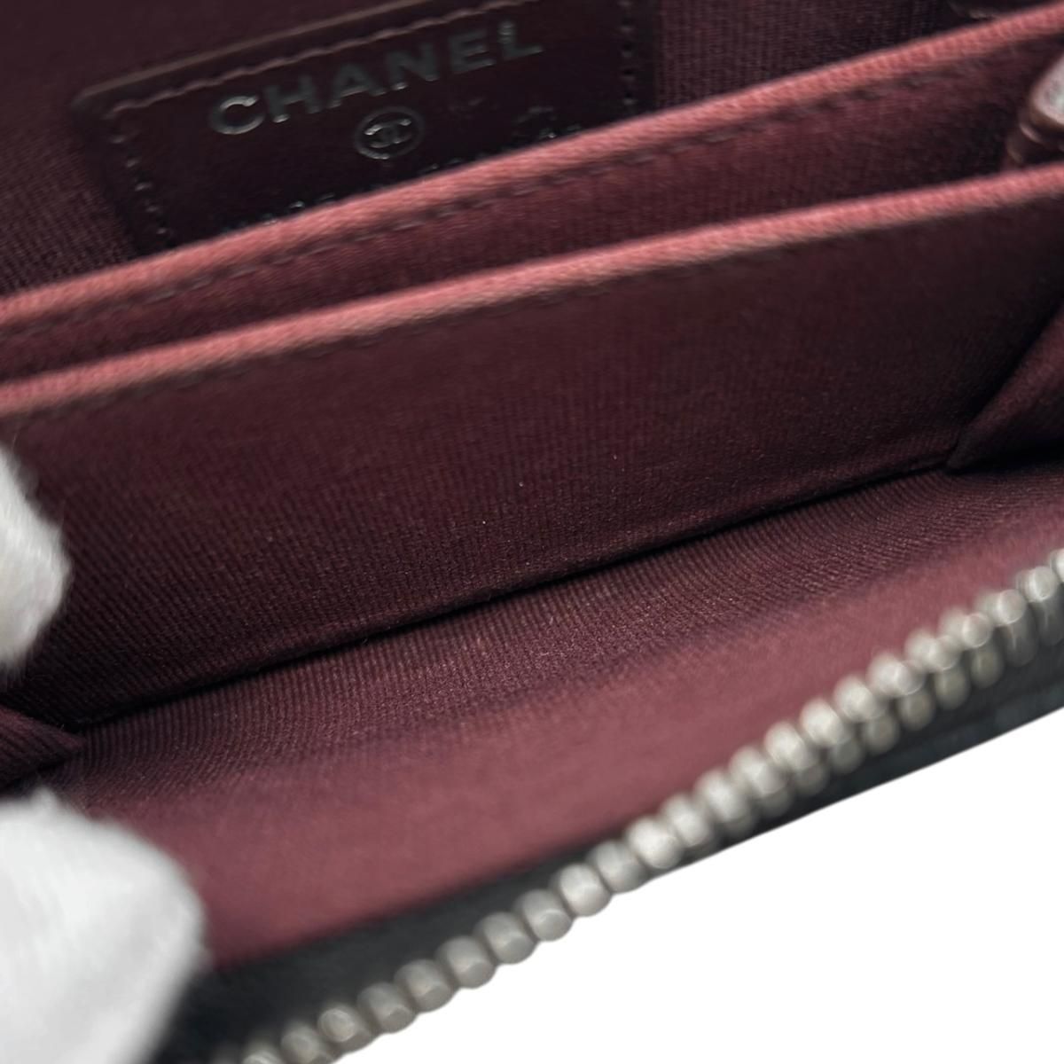 Chanel Card Case Coin Classic Zip Purse Quilted Caviar Leather CC Logo Black — view 8