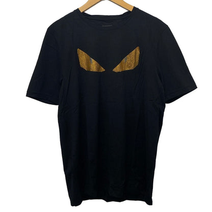 Fendi Short Sleeve T-Shirt IT 54 Black Gold Silver Crew Neck Line Stone Bag Bugs