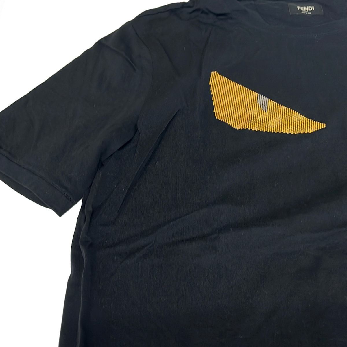 Fendi Short Sleeve T-Shirt IT 54 Black Gold Silver Crew Neck Line Stone Bag Bugs — view 8