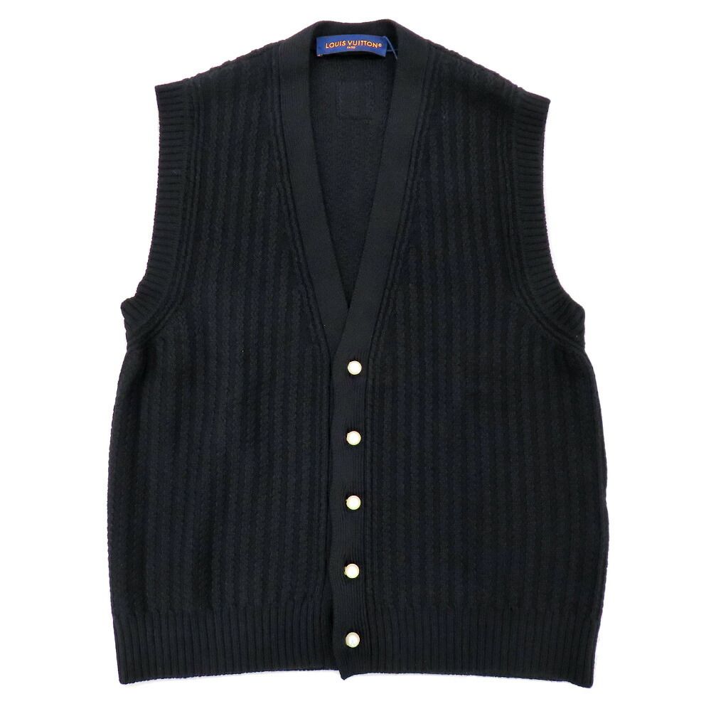 Louis Vuitton V-neck Merino Wool Vest with Blue Pattern L Black