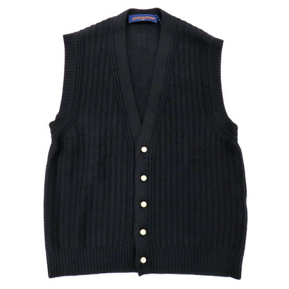 Louis Vuitton V-neck Merino Wool Vest with Blue Pattern L Black