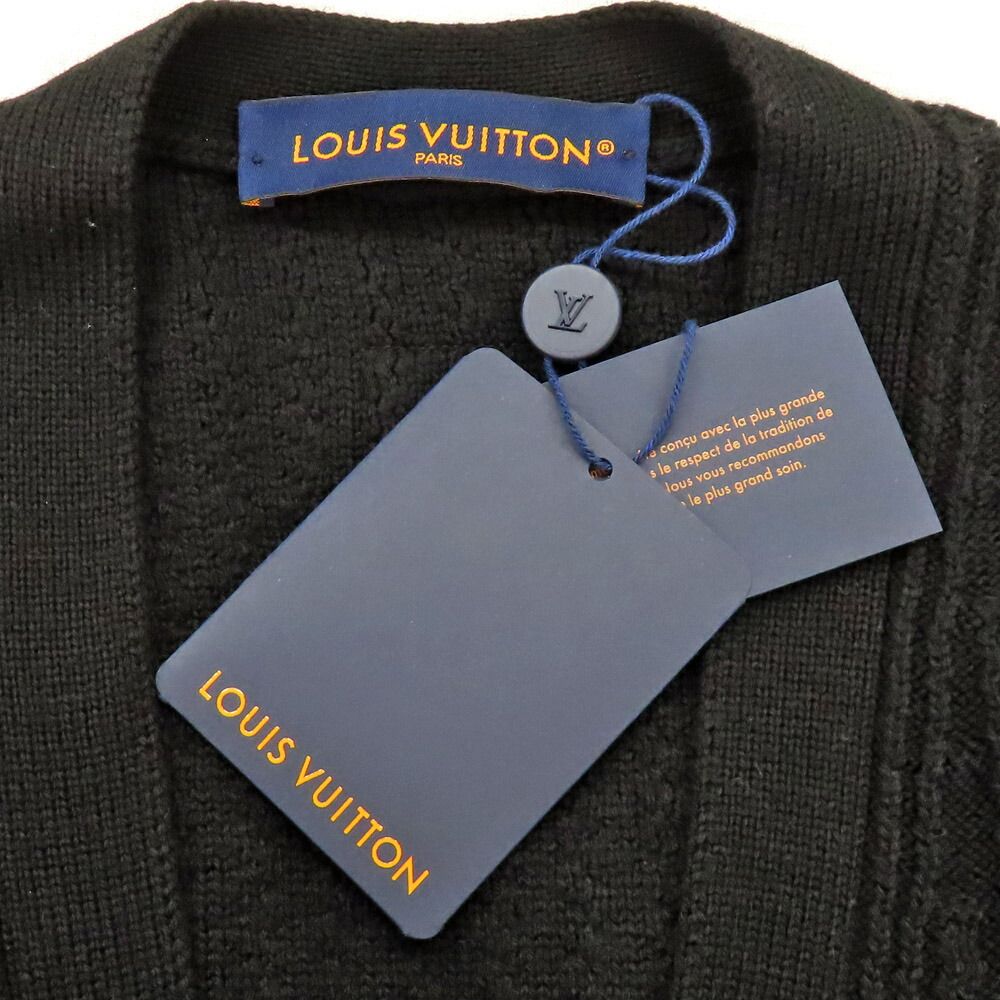 Louis Vuitton V-neck Merino Wool Vest with Blue Pattern L Black — view 9
