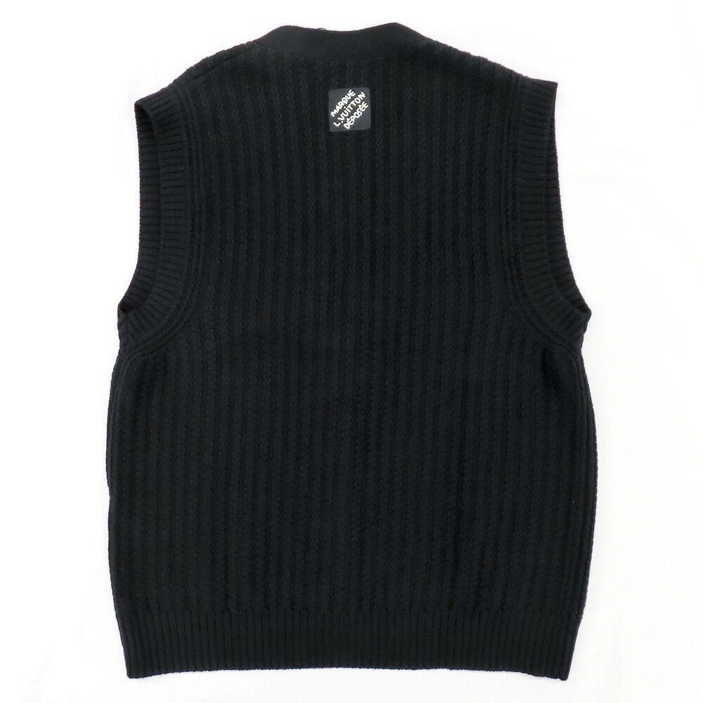 Louis Vuitton V-neck Merino Wool Vest with Blue Pattern L Black — view 2
